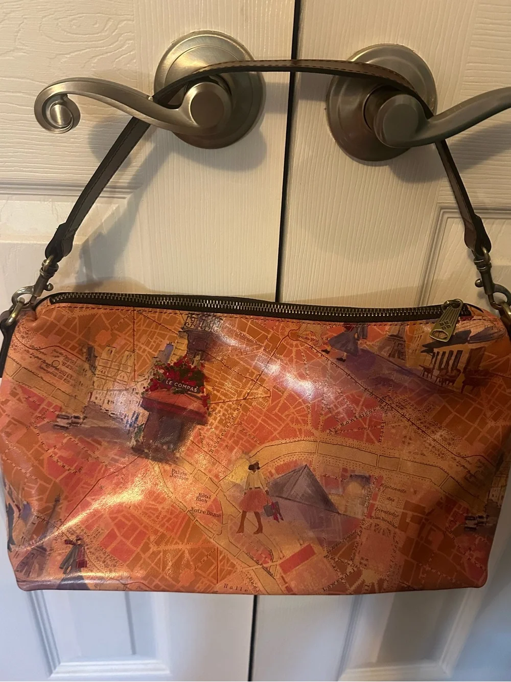 Patricia Nash Maura Paris Map Leather Crossbody Handbag Purse